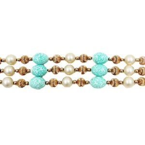 Vintage 1960s Signed Napier Faux-Pearl & Faux-Turquoise Bead Bracelet